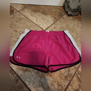 Under Armour Women's Hot Pink and White Athletic Shorts. Size Larg